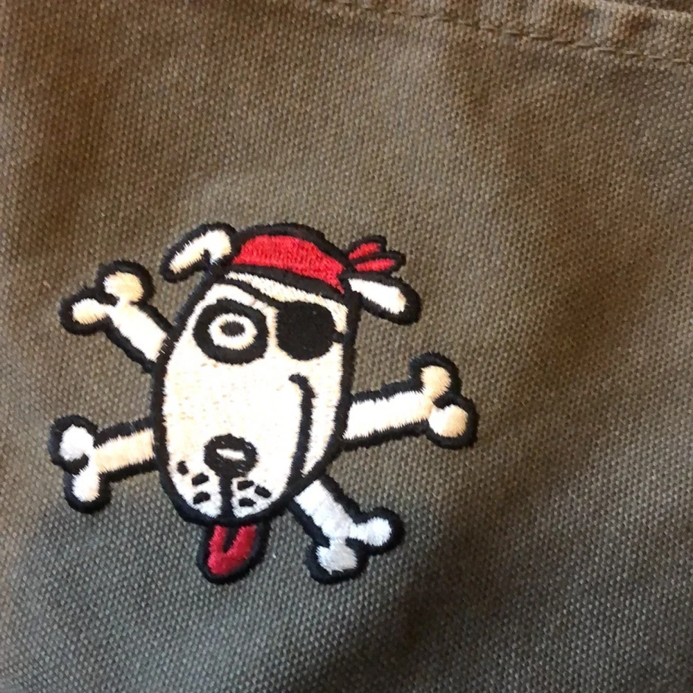 Pirate dog canvas tote bag, large, string sturdy, eco friendly, pockets.